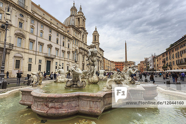 Fontana del Moro und Piazza Navona  Historisches Zentrum  Rom  UNESCO-Weltkulturerbe  Latium  Italien  Europa