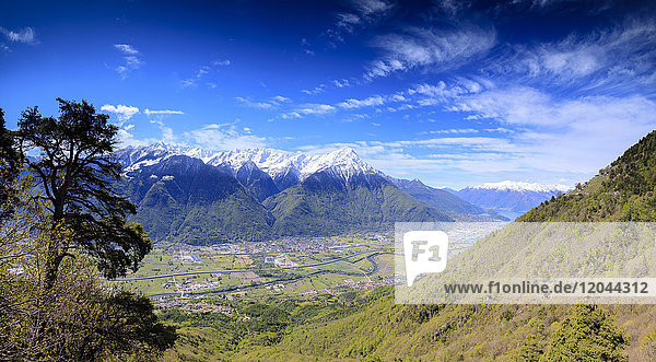 Panoramic of Rhaetian Alps in spring from Prati Nestrelli Civo province of Sondrio Valtellina Lombardy Italy Europe