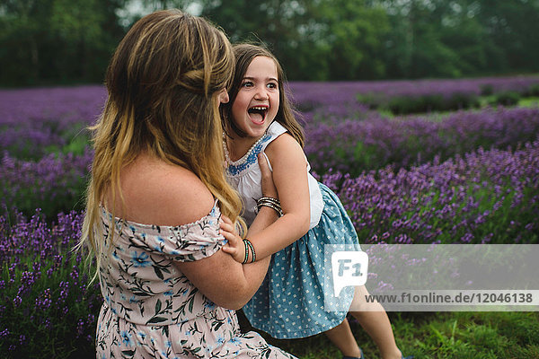 Mother and daughter in lavender field  Campbellcroft  Canada