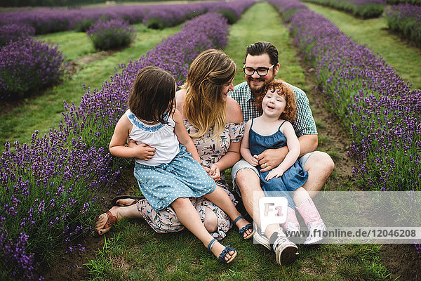 Family in lavender field  Campbellcroft  Canada