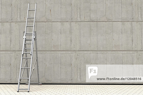 Digital illustration of a portable ladder against a concrete wall