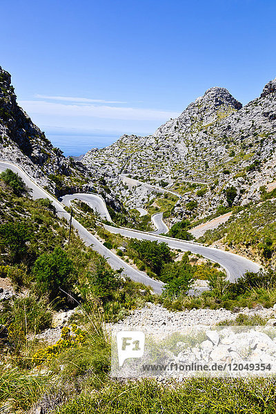 Hairpin Turns on Road through Mountains Majorca Balearic Islands Spain
