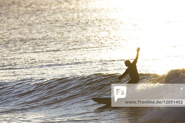 Surfer fängt eine Welle in der Kachemak Bay bei Homer  Süd-Zentral-Alaska  USA
