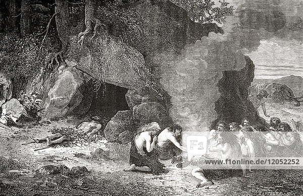 A funeral meal during the stone age. From L'Homme Primitif  published 1870.