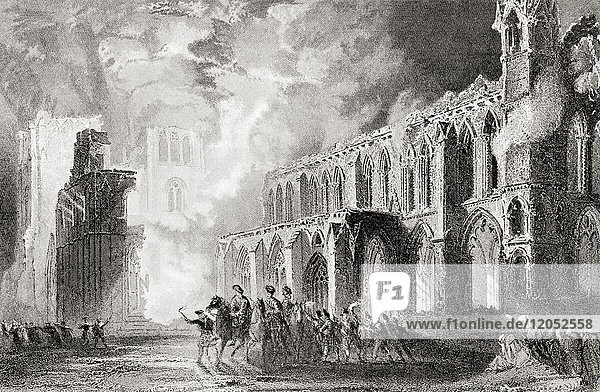 The destruction of Elgin Cathedral  Moray  Scotland in 1390 by Robert III's brother Alexander Stewart  Earl of Buchan  aka the Wolf of Badenoch. From Hutchinson's History of the Nations  published 1915.