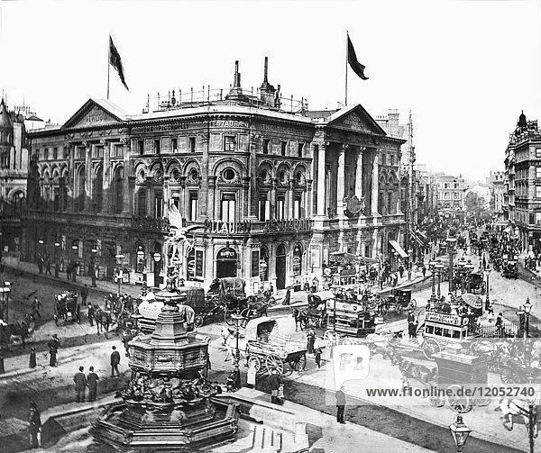 Laterna Magica um 1900  viktorianisch  Piccadilly  Bilder aus der Zeit der Jahrhundertwende  die ein ganz anderes London zeigen: Pferde und Fuhrwerke säumen die Straßen  während elegant gekleidete Londoner in dunklen Mänteln ihren Geschäften nachgehen.