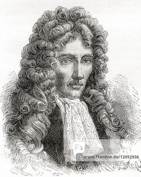 Robert William Boyle  1627 - 1691. Anglo-irischer Naturphilosoph  Chemiker  Physiker und Erfinder. Aus Les Merveilles de la Science  veröffentlicht 1870.