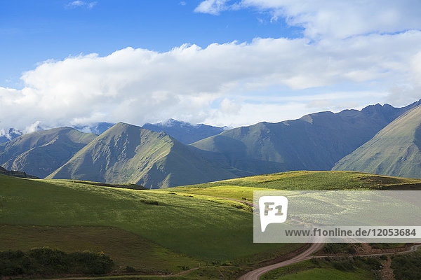 Mountains Surrounding Moray Ruins In The Sacred Valley Near Ollantaytambo; Cuzco Peru