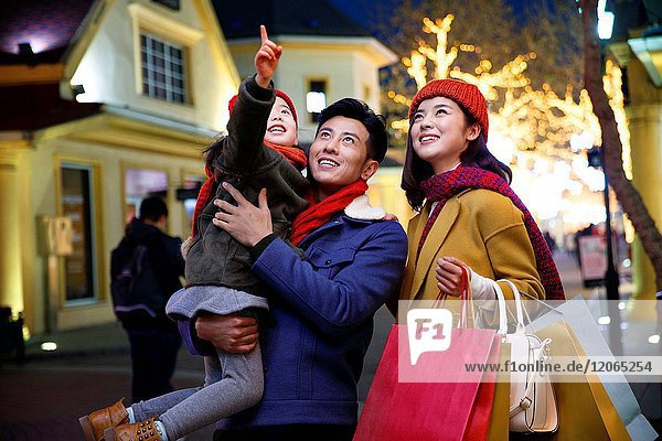 Happy family holiday shopping