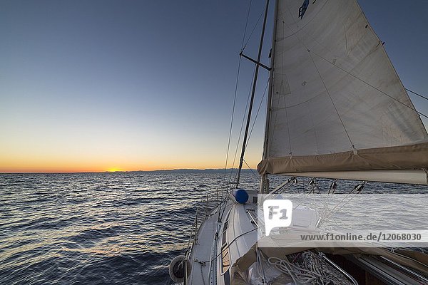 Sailing during the sunset (Ligurian Sea Mediterranean Sea Italy Europe).