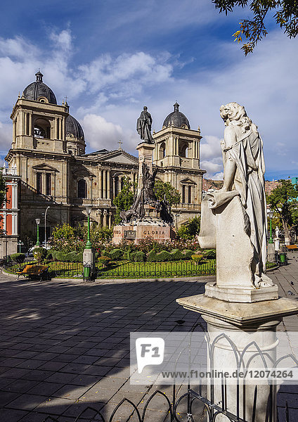 Plaza Murillo with Cathedral Basilica of Our Lady of Peace  La Paz  Bolivia  South America