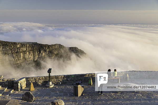 People on the summit of Table Mountain Cape Town Western Cape South Africa Africa