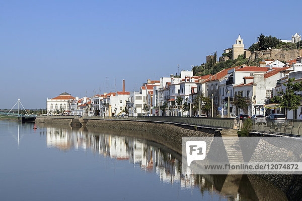 View of the town of Alcacer do Sal and the Sado river  Alentejo  Portugal  Europe