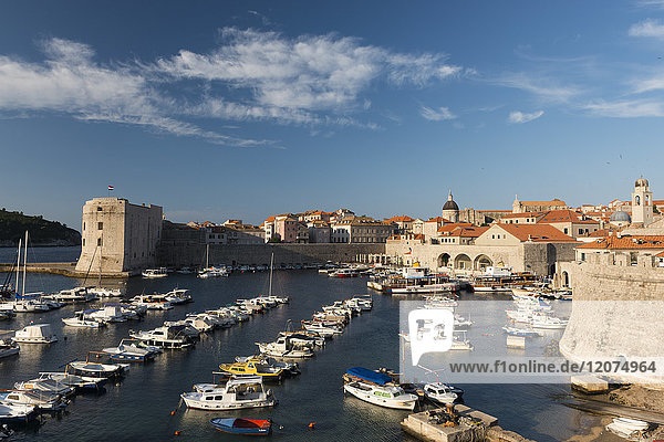 Dubrovnik's small boat harbor  Old Town  UNESCO World Heritage Site  Dubrovnik  Croatia  Europe