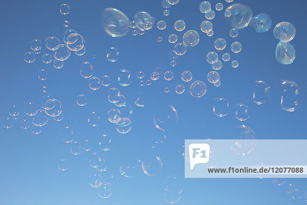 Bubbles floating in blue sky