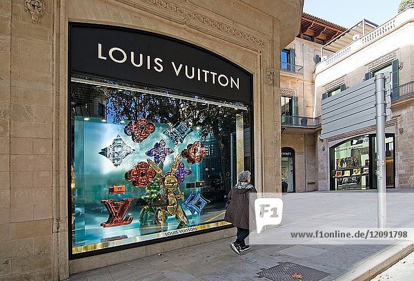 Urban views Louis Vuitton store dressed for holidays in Palma de Mallorca  Balearic islands  Spain.
