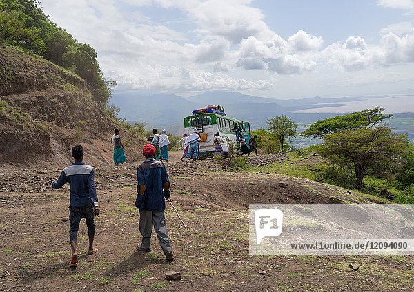 Ethiopian people taking a local bus on the road to Arba Minch  Gamo Gofa Zone  Ganta  Ethiopia.