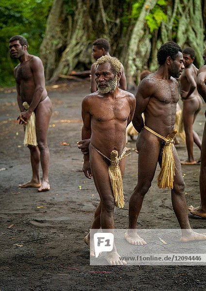 Tribesmen wearing penis sheaths called nambas  Tanna island  Yakel  Vanuatu.
