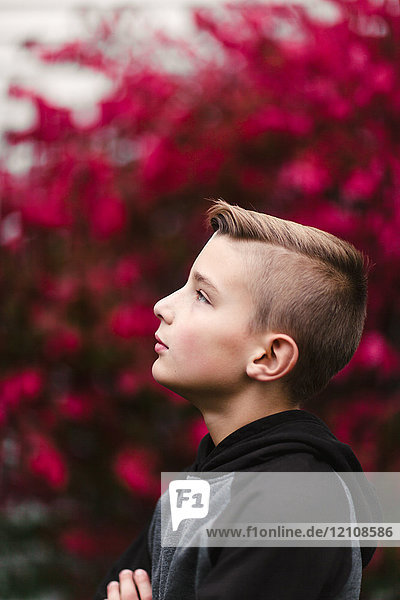 Profile portrait of boy looking away