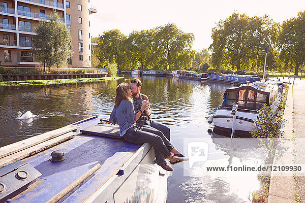 Couple on canal boat