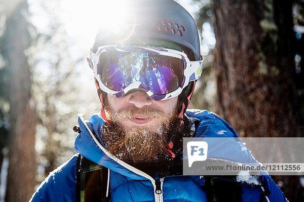 Portrait of skier  outdoors  close-up