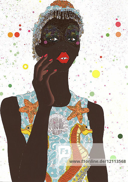 Mode Illustration der Frau trägt funky Glitter Make-up