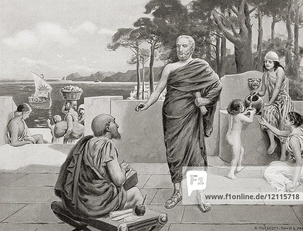 Thucydides in exile. Blamed for the loss of Amphipolis he was sent into exile in 423 BC. Thucydides c.?460 – c.?400 BC. Athenian historian and general. From Hutchinson's History of the Nations published 1915.