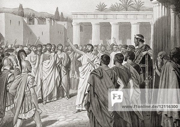 Kongress der Peloponnesischen Staaten in Sparta im Jahr 432 v. Chr. Aus Hutchinson's History of the Nations  veröffentlicht 1915.