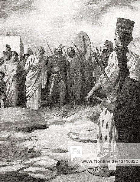 Croesus of Lydia led before Cyrus the Great on the capture of Sardis c.546 BC. Croesus 595 BC – c. 546 BC. King of Lydia. Cyrus II of Persia c. 600 – 530 BC aka Cyrus the Great?or Cyrus the Elder. Founder of the Achaemenid Empire. From Hutchinson's History of the Nations published 1915.