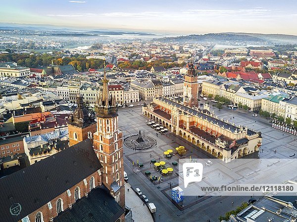 View over town with historic market square  Krakow  Poland  Europe