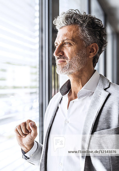 Portrait of confident mature businessman loooking out of window