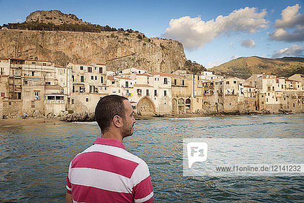 Italy  Sicily  Cefalu  Man looking at view