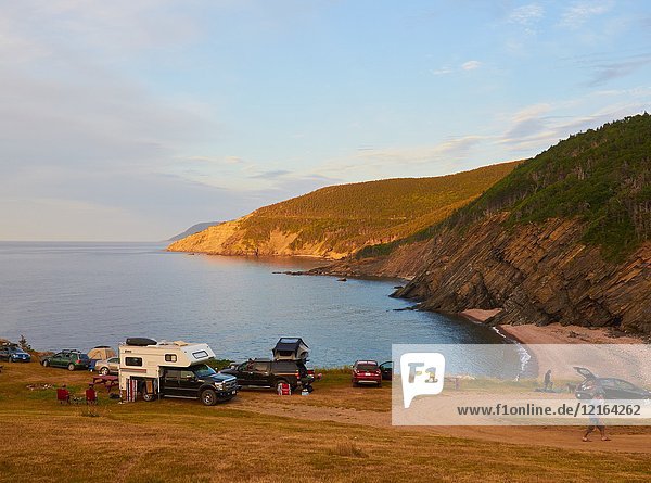 Camping  Meat Cove  Inverness County  Cape Breton Island  Nova Scotia  Canada.Meat Cove is the most northerly settlement in Nova Scotia..