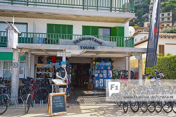 Tramuntana Tours  tour and travel agency  with bicycle rental  Carrer de la Marina  seaside street  Port de Soller  Mallorca  Balearic islands  Spain.