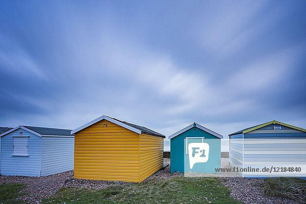 Winter day at the beach huts in Shoreham-by-Sea  West Sussex  England.