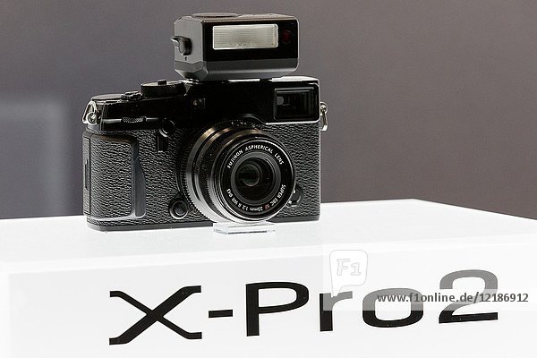 March 3  2018  Yokohama  Japan - A FUJIFILM camera X-PRO 2 on display at the CP+ Camera & Photo Imaging Show 2018 in Pacifico Yokohama. Japan's largest camera and photo imaging exhibition bring together 1 123 exhibitor booths during the four-day trade show at the Pacifico Yokohama and OSANBASHI Hall. Organizers expect approximately 70 000 visitors until March 4th.