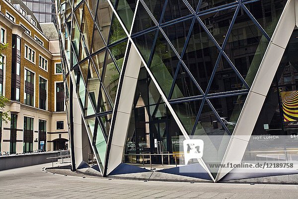 30 St Mary Axe  also known as the Swiss Re Tower or The Gherkin  Norman Foster architect  City of London  London  England  UK  United Kingdom  Europe.