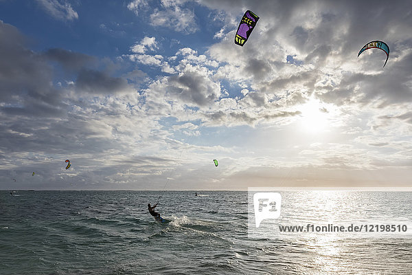 Mauritius  Southwest Coast  Le Morne  kite surfers