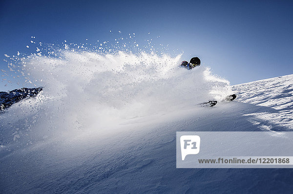 Austria  Tyrol  Mutters  skier on a freeride in powder snow