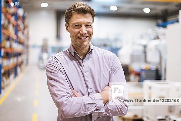 Porträt des lächelnden Geschäftsmannes in der Fabrik