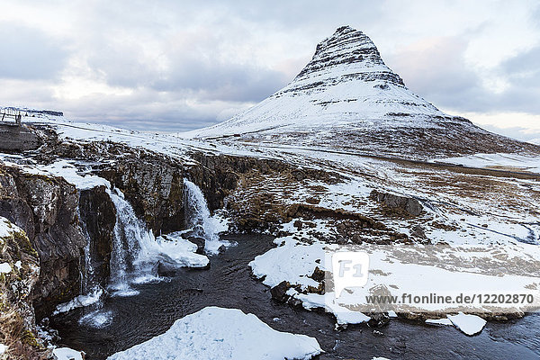 Iceland Grundarfjordur View with waterfall and mountain
