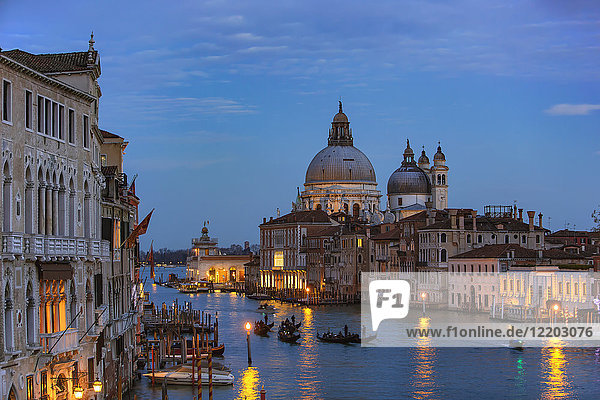 Italien,  Venetien,  Venedig,  Gondeln am Canal Grande vor der Basilika di Santa Maria della Salute