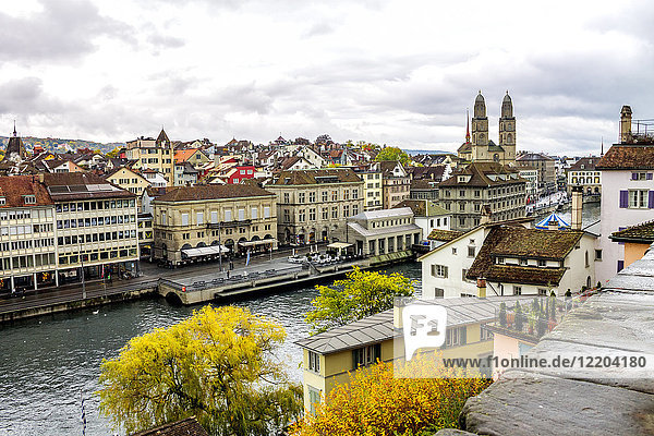 Switzerland  Zurich  view to the city with Great Minster and Limmat River