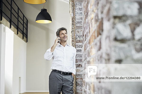 Mature businessman using smartphone in modern office