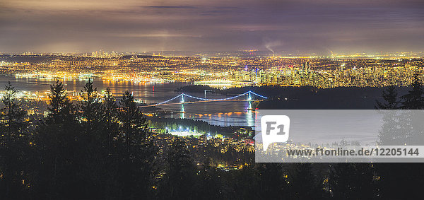 Vancouver city skyline panoramic view at night  Vancouver  British Columbia  Canada  North America
