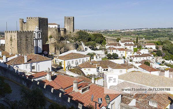 View over town. Historic small town Obidos with a medieval old town  a tourist attraction north of Lisboa Europe  Southern Europe  Portugal.