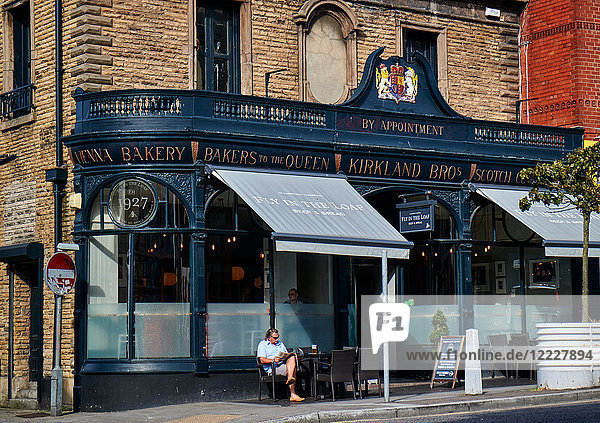 England  Merseyside  Liverpool city  street   café terrace  bakery