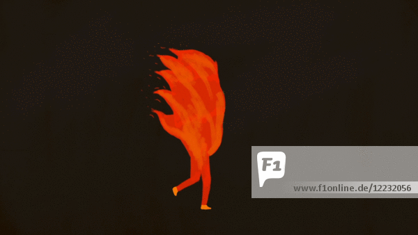 Feuer Figur Walking gegen schwarzen Hintergrund Animation