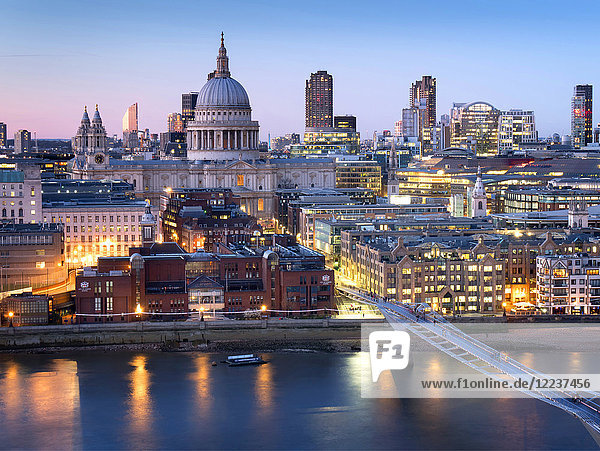 Millennium Bridge and St. Paul's Cathedral  London  England  Great Britain  Europe