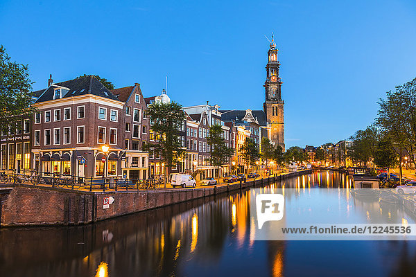 Prinsengracht-Kanal und Westerkerk  Amsterdam  Niederlande  Europa